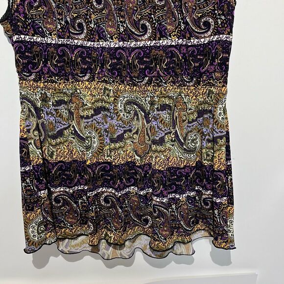 Cato Women's Multicolor Paisley Lace Smocked Ruffle Sleeveless Blouse Size 14 - Picture 7 of 11